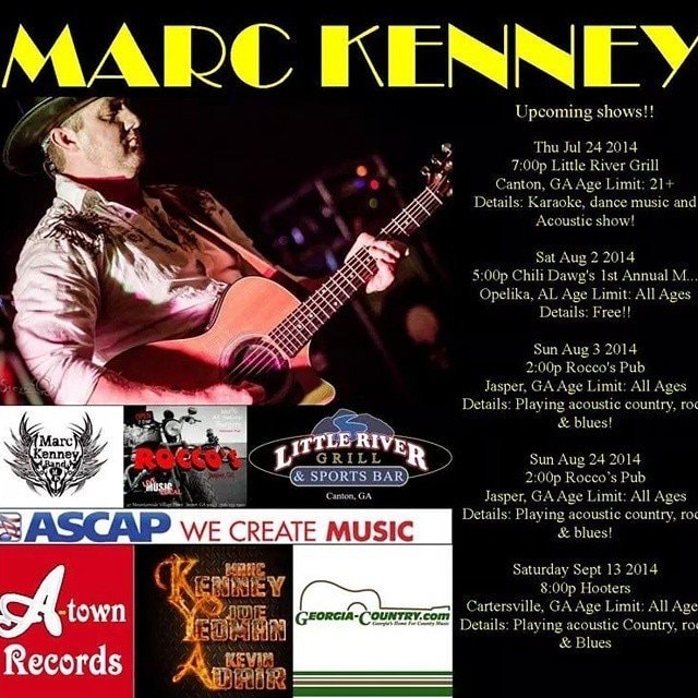 Marc Kenney upcoming shows promotional flyer — 2014